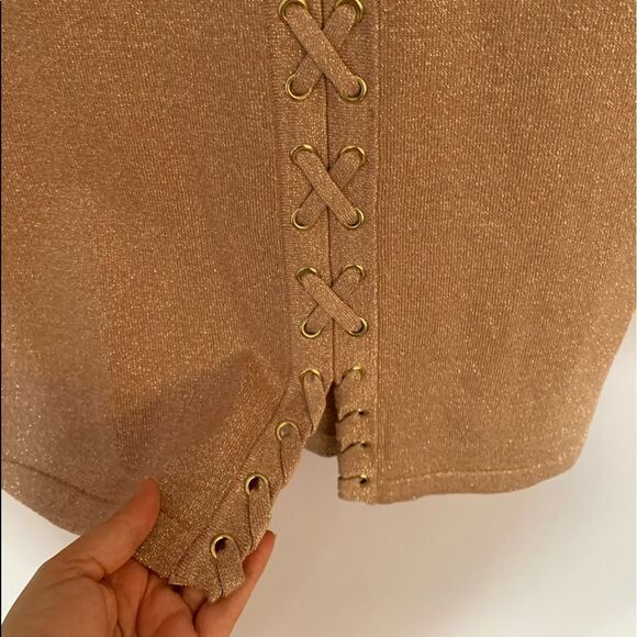 Allison Brittney Metallic Mauve Lace Up Sweater Dress - Picture 4 of 8